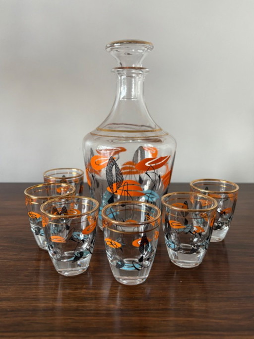 Bellissimo set di decanter per liquori in stile Atomic Mid Century degli anni '60.