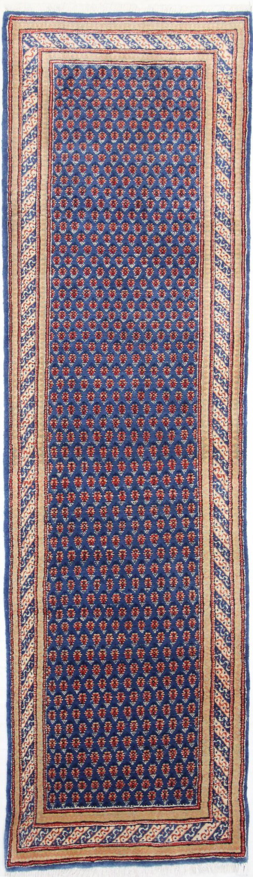 Original Perser Handgeknüfter Sarough Mir Blaue Farbe 310 x 80 cm 