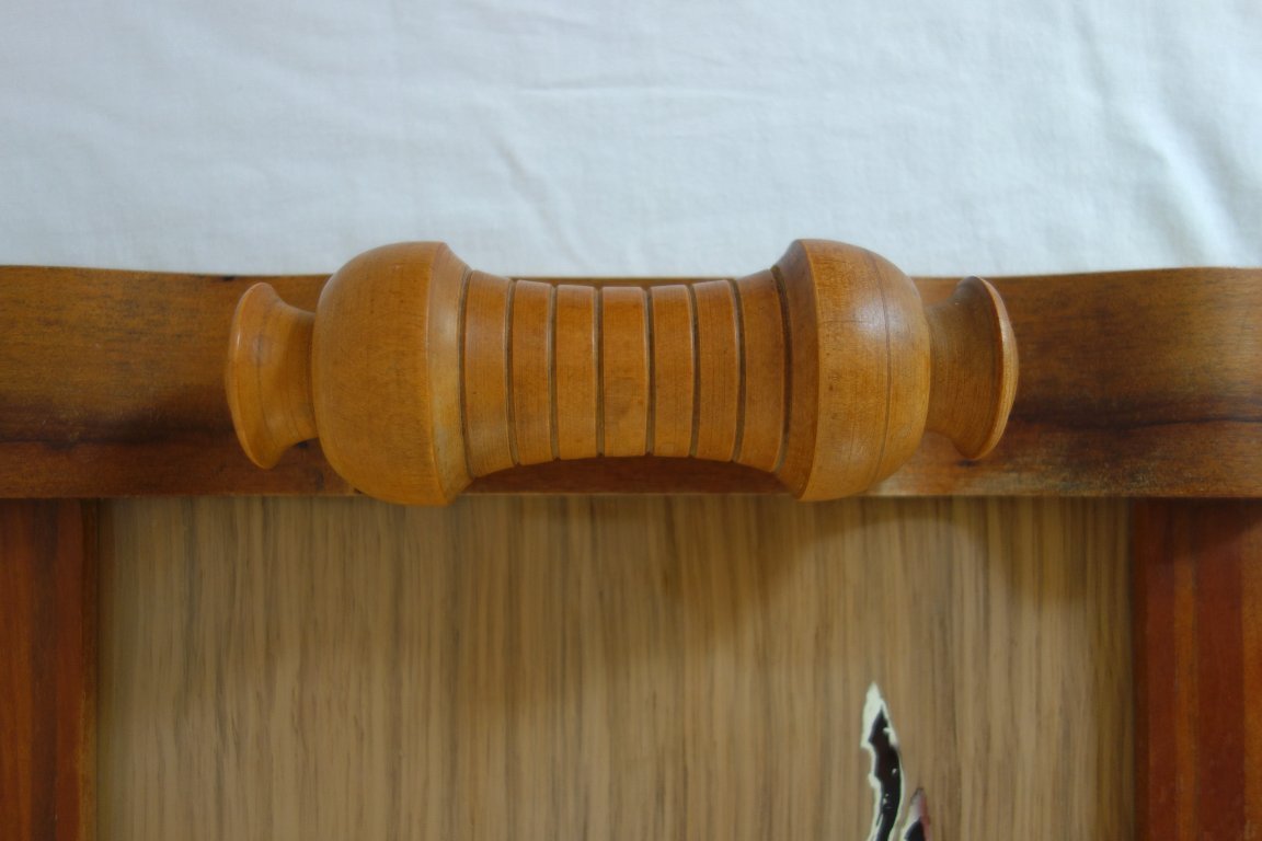 Ancien Plateau Bois Et Verre – Scène De Chasse à Courre à Cheval – Signé Dope