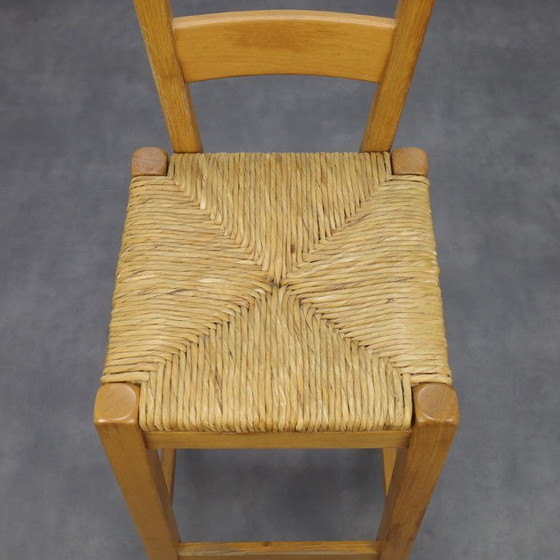 Image 1 of Set of 4 Bar Stools in Solid Oak and Rattan, 1970s