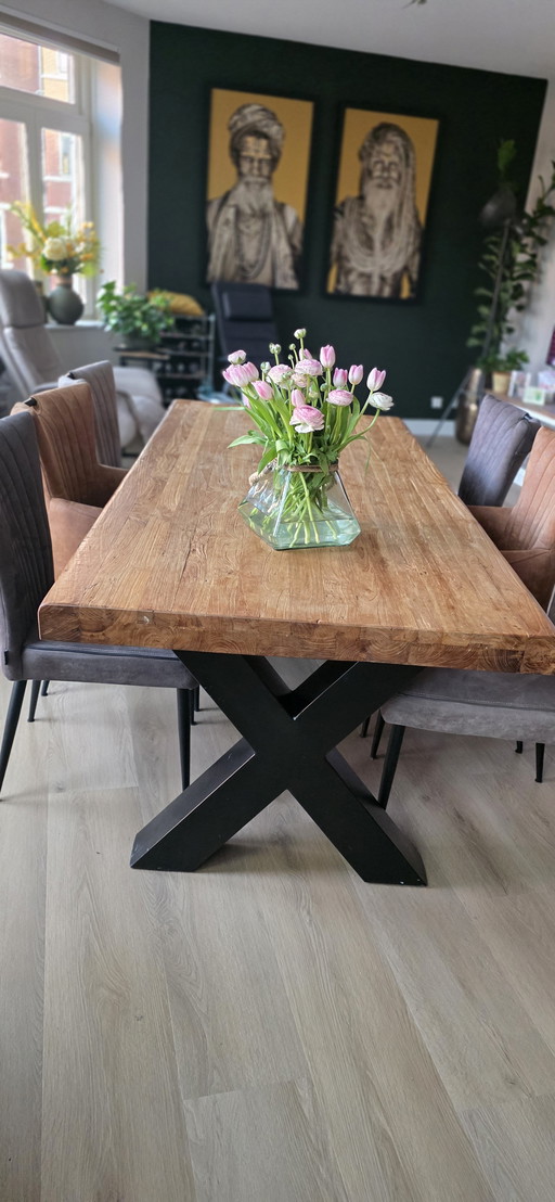 Massief eiken eettafel 220x100x77 cm