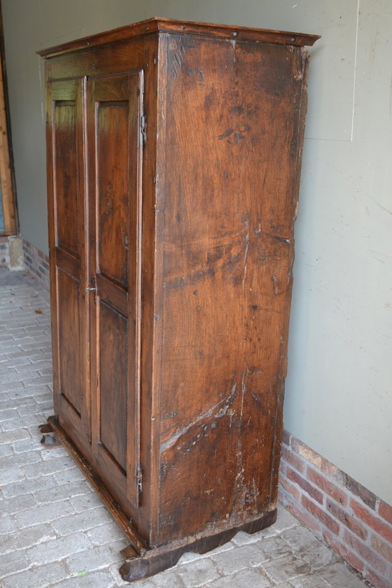 Image 1 of Antique 17th century oak wooden bread cabinet, spindle.