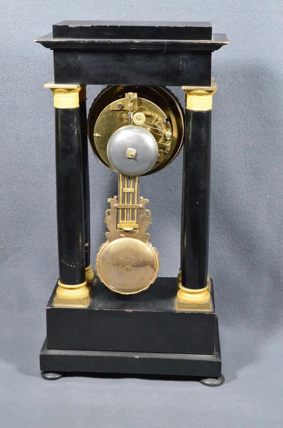 French Napoleon III Ebonized Wood Portico Mantel Clock, Circa 1860 – Brass (photo 2 of 13)