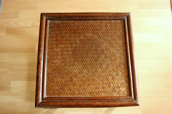 Image 1 of Charmante petite table d'appoint/support à plantes en rotin, bambou et bois, style vintage