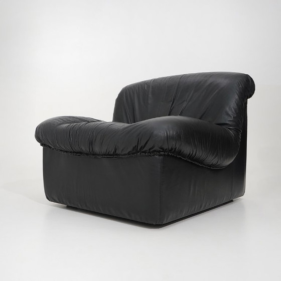 Image 1 of Modulaire fauteuils van zwart leer, jaren 70