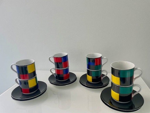 Tazze e piattini postmoderni (8 pezzi) - colorblocking