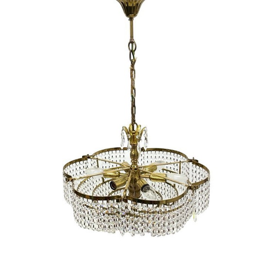 Image 1 of Vintage basket crystal chandelier Bakalowits & Söhne brass, Austria 1970s