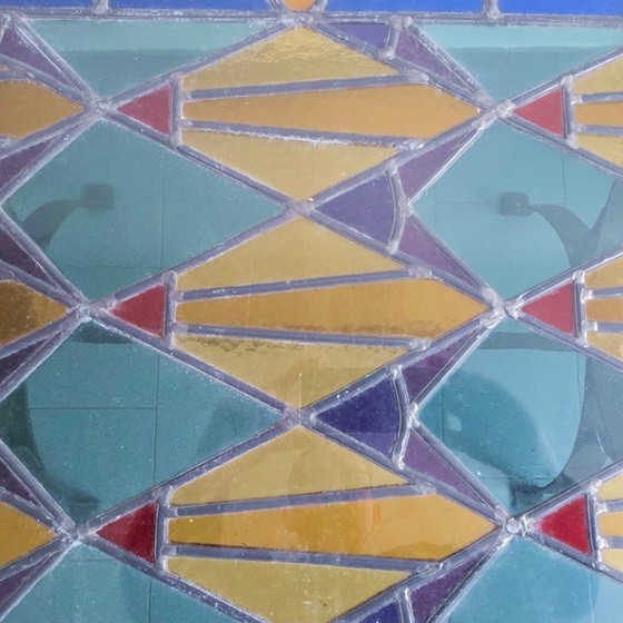 Image 1 of Vintage 1960s Brutalist Coffee Table in Metal, Glass & Stained Glass