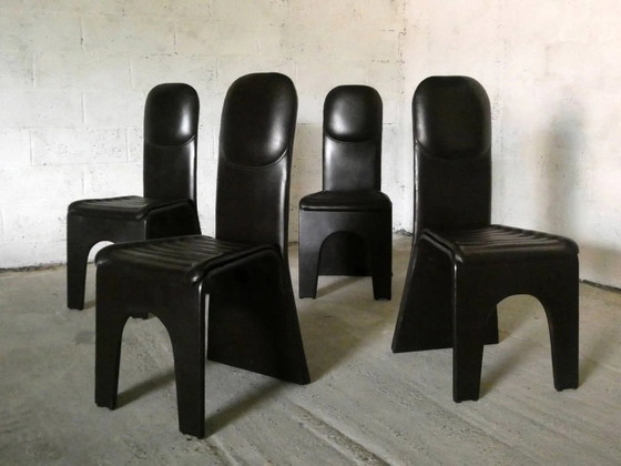 Set aus 4 braunen Lederstühlen, 1970 – Esszimmerstühle (photo 2 of 7)