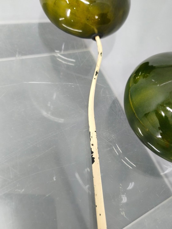 Image 1 of Pair Czech 1970s Milk Glass and Green Ceramic Table Lamps