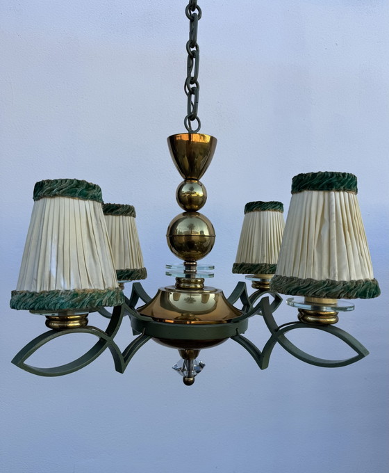 Lampadario Art Déco in ottone e vetro – Brass, Metal (photo 4 of 15)