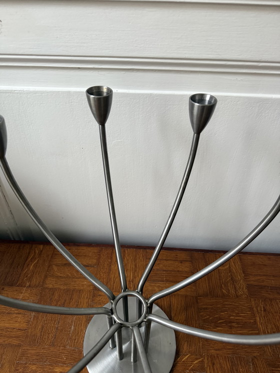 Image 1 of Großer Kronleuchter aus gebürstetem Metall, schwedisches Design von Hagberg