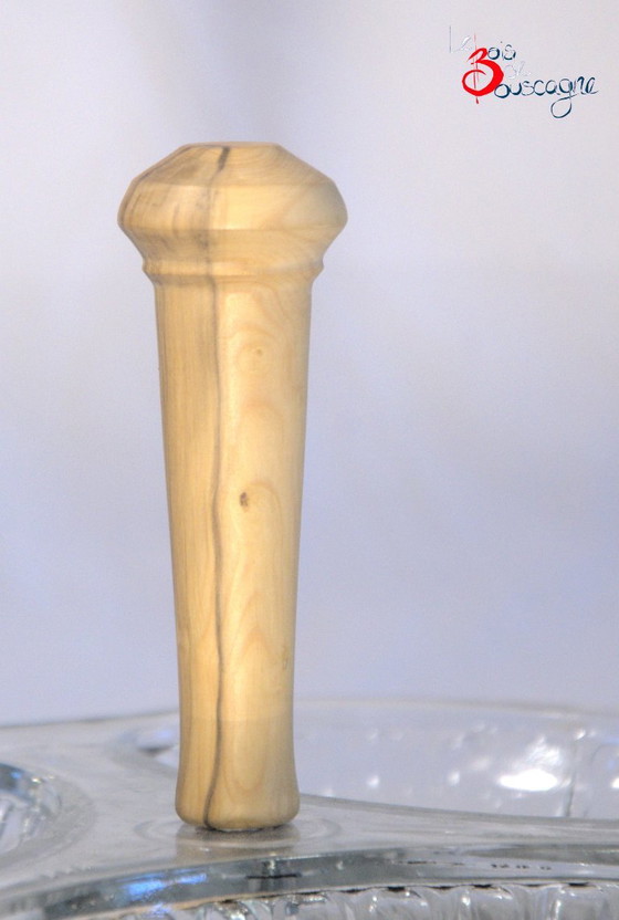 Val Saint-Lambert Pressglas-Schale mit 3 Fächern und Buchsbaumgriff, 23x10cm – Le bois de Bouscagne (photo 2 of 7)