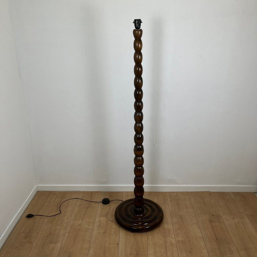 Turned wooden floor lamp base, 1980