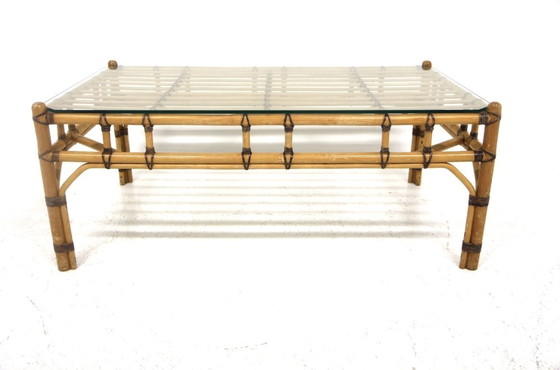 Image 1 of Skandinavischer Couchtisch aus Glas und Rattan, Schweden, 1970