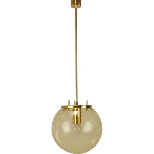 Vintage messing en glazen hanglamp van Kamenický Šenov, Tsjecho-Slowakije 1970