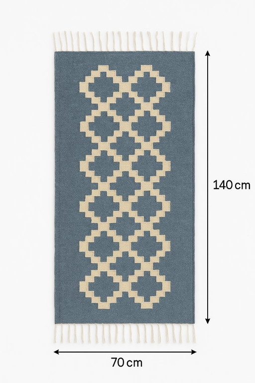 Senon Kilim Runner 70 × 140 cm – Handmade in Egypt – Grey Diamond, Flat-Weave