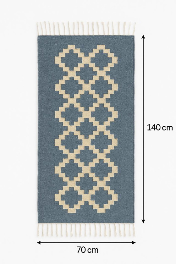 Image 1 of Senon Kilim Runner 70 × 140 cm – Handmade in Egypt – Grey Diamond, Flat-Weave