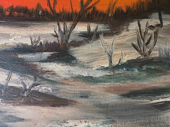 Dipinto a olio vintage Paesaggio invernale – Dipinti e disegni, Tela (photo 4 of 11)