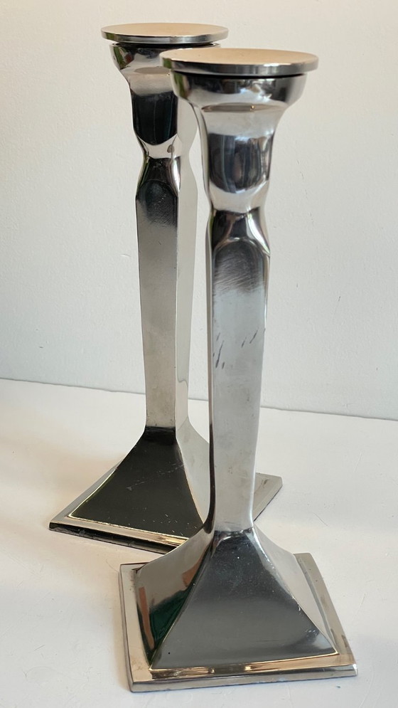 Image 1 of Coppia di candelieri vintage in fusione di alluminio cromato