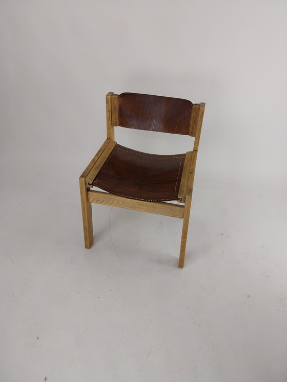 Image 1 of 2 x brutalistisches Geschirr Esszimmerstühle aus Leder im Ibisco-Stil der 1970er Jahre