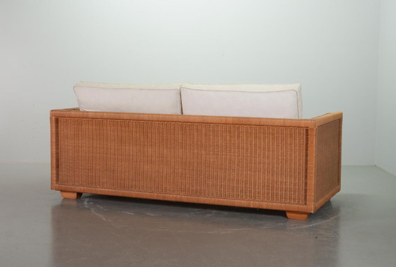 Image 1 of Luxurious Mid-Century Italian Design Gasparuzzii Reed White Lounge Greenhouse Sofa. Italy, 1980s