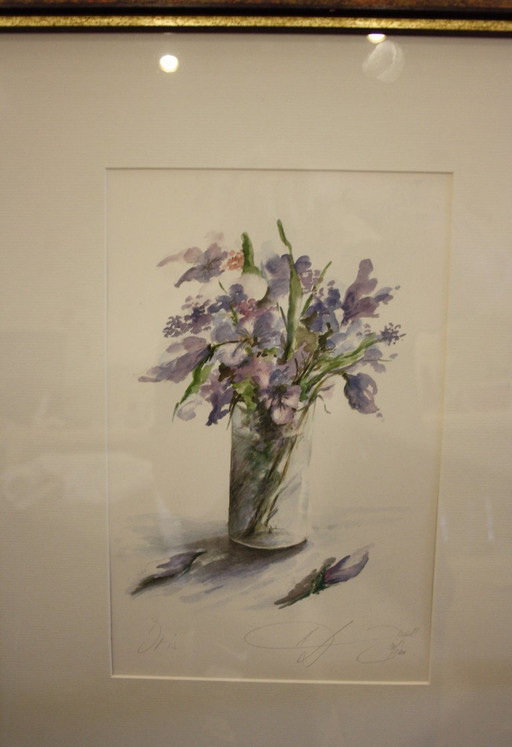 Magnifique aquarelle : bouquet de fleurs dans un vase