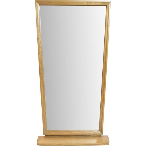 Miroir vintage avec étagère en bois blond, Suisse 1960