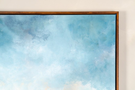 Large Original Framed Blue Abstract Landscape Painting, Textured Acrylic Canvas - The Crossing (photo 4 of 25)