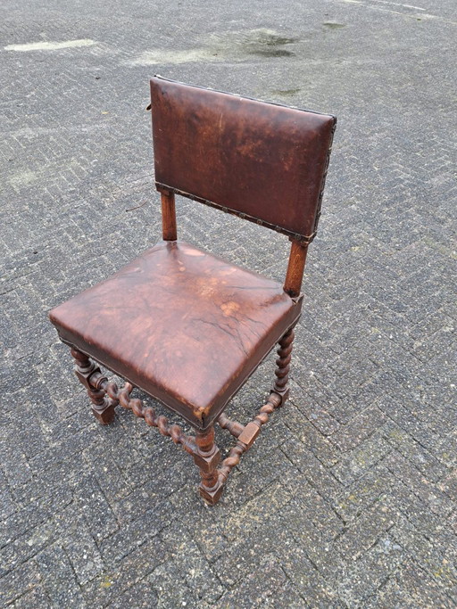 Silla antigua barroca/de cuero español – eetkamerstoelen, Leather, Wood