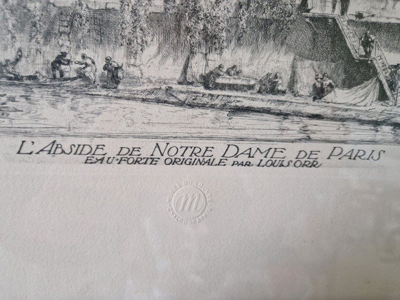 Louis Orr Etching "Notre Dame" in noble burl wood frame, Wall decoration, Plexiglass, Paper, Brown (photo 2 of 6)