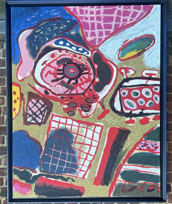 Image 1 of Guillaume Corneille (1922-2010) Terragrafia su tela "La prima pioggia" - Edizione di 60 esemplari.