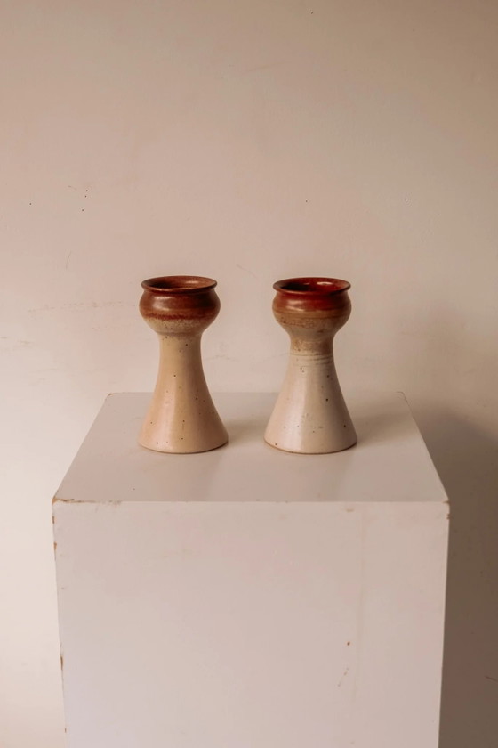 Ceramic Candle Holders by Gunni Nordstrøm, Denmark 1960s, Brown (photo 2 of 2)