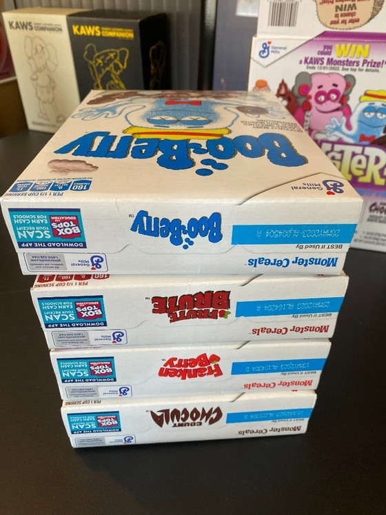 Image 1 of Kaws Monsters Cereal Pack of 4 boxes with their packaging 2023