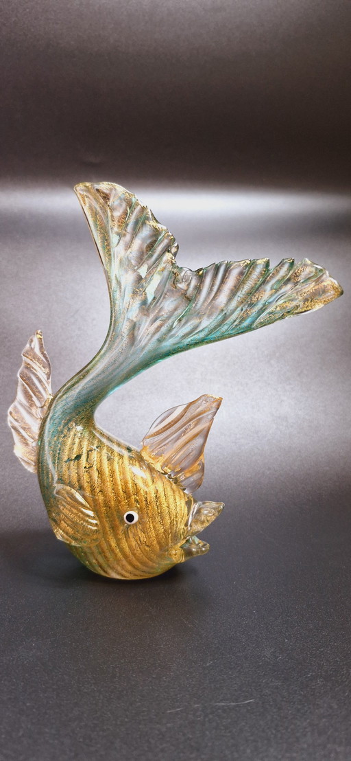 60'S Barovier&Toso Murano Glass Coordonato D'Oro Fish 