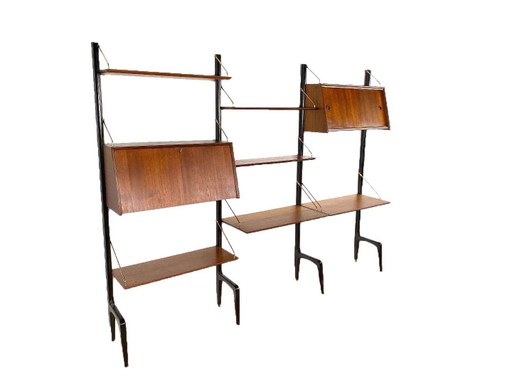 Système mural vintage Louis van Teeffelen pour Wébé avec deux étagères de bureau