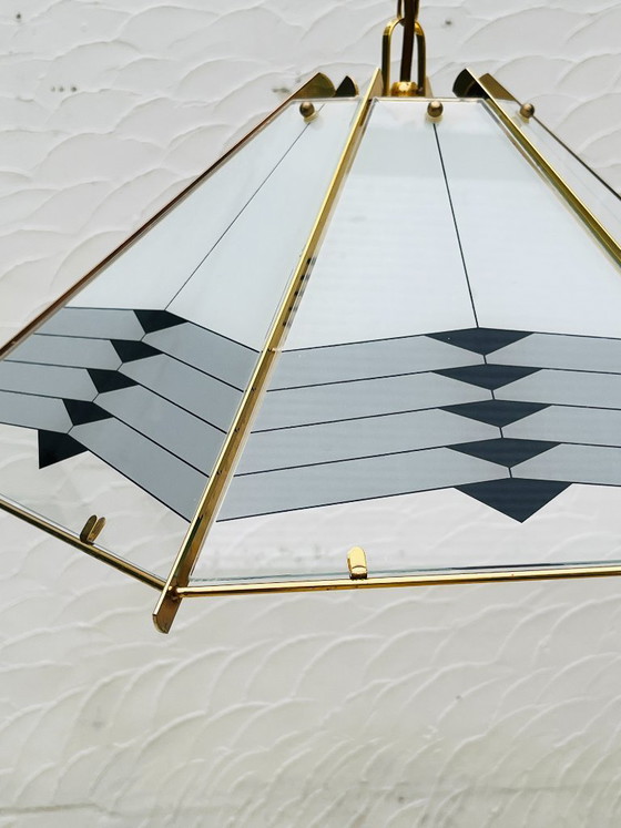 Grande lampada a sospensione vintage in ottone e vetro opalino – Massive, Lampadari, Glass (photo 9 of 13)