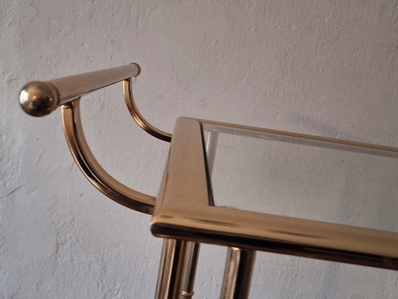Image 1 of Carrello bar in ottone dorato in stile Hollywood Regency, anni '70