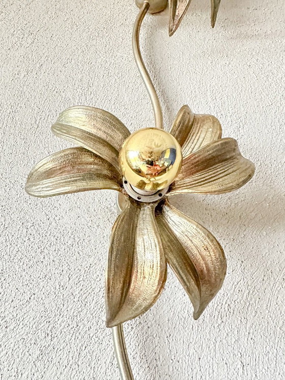 Lampada a fiore vintage Willy Daro, Applique, Metallo, Dorato (foto 5 di 10)