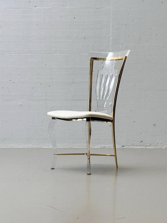 Image 1 of Set: 6 sedie in vetro acrilico con dettagli in ottone di Vereinigte Werkstätten, anni '80