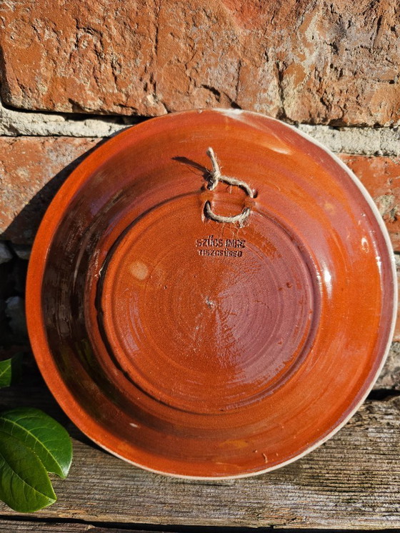 Image 1 of Wall Plate Folk Art Pottery Made By Imre Szűcs (1948-) A Well Known Hungarian Ceramic Artist | Vintage Handmade Hand-painted