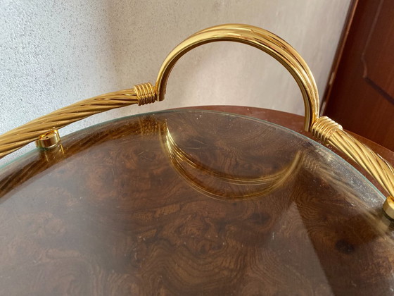 Plateau de service vintage Scalella Firenze en loupe de bois plaqué or 24 carats – 36 cm (photo 8 of 15)