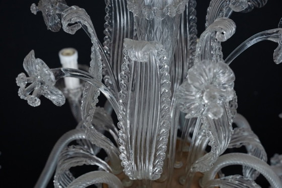 Image 1 of Vintage kroonluchter van helder Murano-glas uit de jaren 1940, een klassiek Italiaans kunstglas.