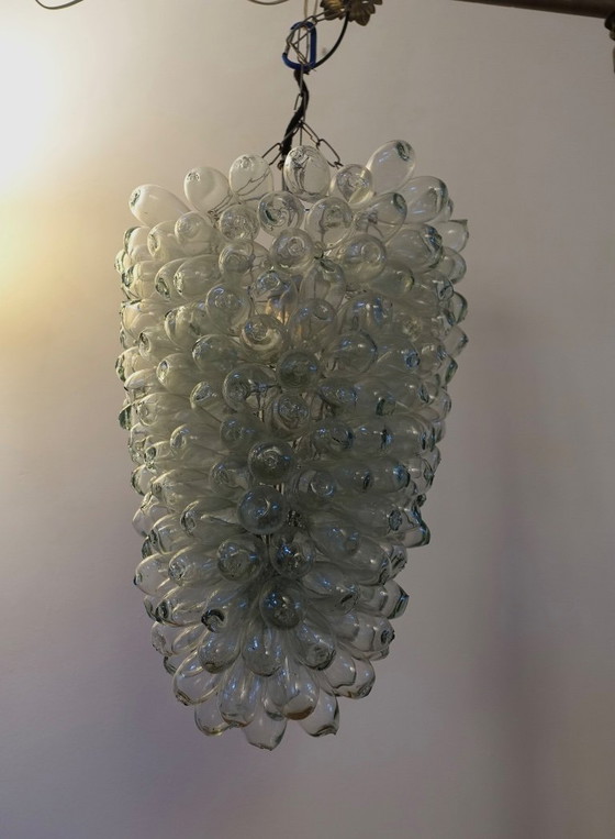 Image 1 of Lámpara de techo/araña de cristal transparente con forma de uva, años 70