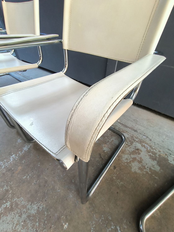 Mart Stam Bauhaus style chrome white leather Italian chairs, Dining chairs, Metal, Creme (photo 6 of 14)