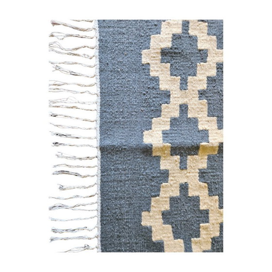 Image 1 of Senon Kelim loper 90 × 160 cm - Handgemaakt in Egypte - Grijze ruit, platbinding