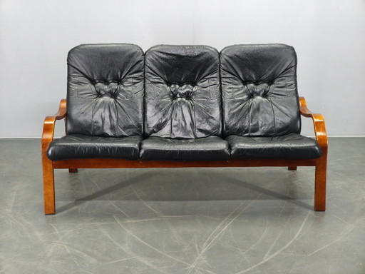 Scandinavian Leather Sofa in the Style of Alvar Aalto, 1970s
