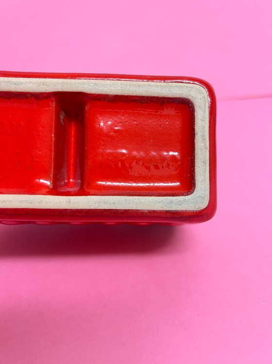 Image 1 of Vintage West Germany Ceramic Chimney Vase Bay Keramik 517-10 Red Lava Fat Lava Flower Vase 1970s