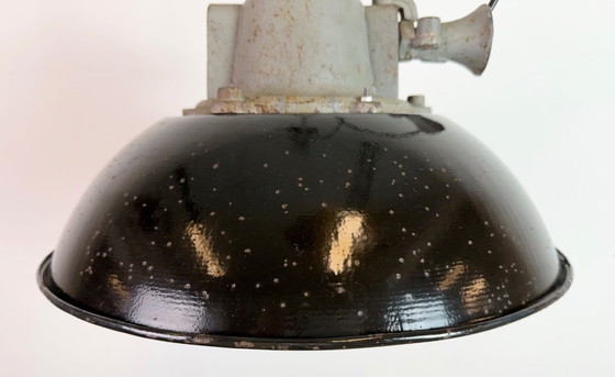 Image 1 of Black Enamel and Cast Iron Industrial Cage Pendant Light, 1960s