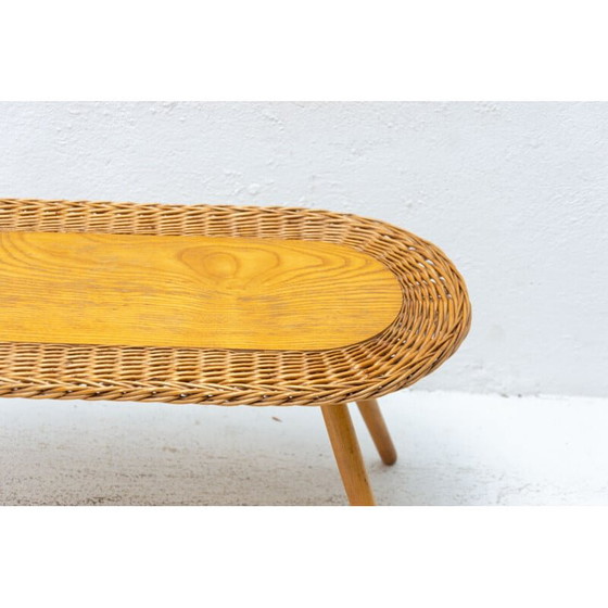 Image 1 of Vintage rattan stool by Jan Kalous for ÚLUV, Czechoslovakia 1960s